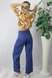Desenli Crop Tişört Vizon - 5