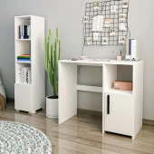 BMdekor Çalışma Masası ve Kitaplık Set Kutay Beyaz - 1