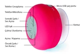 Su Geçirmez Mini Bluetooth Duş Hoparlörü (Pembe) - 4