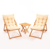 Grande Home Kademeli Ahşap İkili Şezlong Sehpa Takımı - 1