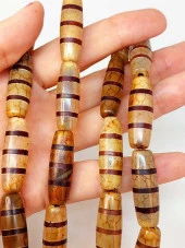 3 Şeritli Tibet Akik Taşı Silindir Kesim 9x30mm Dizi (45780) thumbnail 1