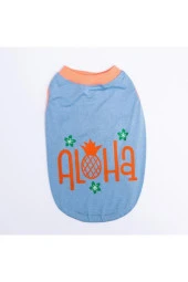 Pawstar Kedi ve KÜÇÜK Köpek T-Shirt Blue Aloha M Sırt28cm Göğüs41cm Boyun26cm - 2