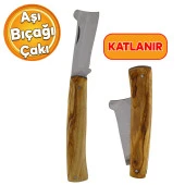 Ahşap Saplı Bıçak Çakı Aşı Bıçağı Profesyonel Çelik Tepeli Uçlu Bağ Ağaç Budama Aşı Çakısı 180 mm thumbnail 1