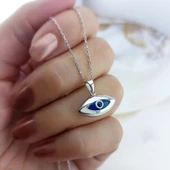 Vaoov 925 Ayar Gümüş Rodyumlu Göz Nazar Kolye thumbnail 2