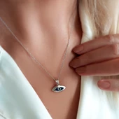 Vaoov 925 Ayar Gümüş Rodyumlu Göz Nazar Kolye thumbnail 3