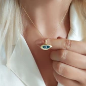 Vaoov 925 Ayar Gümüş Altın Kaplama Göz Nazar Kolye thumbnail 2