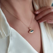 Vaoov 925 Ayar Gümüş Altın Kaplama Göz Nazar Kolye thumbnail 3