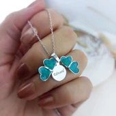 Vaoov 925 Ayar Gümüş İsimli Açılan Yeşil Yonca Kolye thumbnail 4