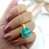 Vaoov 925 Ayar Gümüş İsimli Gold Açılan Yeşil Yonca Kolye thumbnail 5