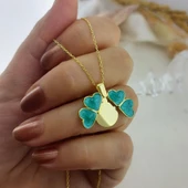 Vaoov 925 Ayar Gümüş İsimli Gold Açılan Yeşil Yonca Kolye thumbnail 3