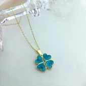 Vaoov 925 Ayar Gümüş İsimli Gold Açılan Yeşil Yonca Kolye thumbnail 6