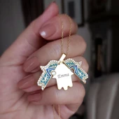 Vaoov 925 Ayar Gümüş İsimli Açılan Gold Fatmanın Eli Kolye thumbnail 1