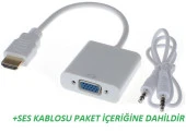 HDMI to VGA Dönüştürücü Kablo Ses Destekli Adaptör Çevirici PS3 Kulaklık Monitör Tv Led Uydu 4548 - 6