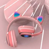 Kulaküstü Bluetooth Kulaklık RGB Işık Renki Çocuk Kedi L400 - 8