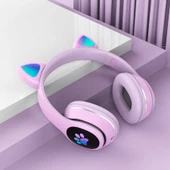 Kulaküstü Bluetooth Kulaklık RGB Işık Renki Çocuk Kedi L400 - 9