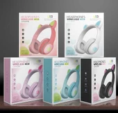 Kulaküstü Bluetooth Kulaklık RGB Işık Renki Çocuk Kedi L400 - 6