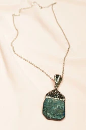 Lapis Doğal Taşı Zincirli El Yapımı Kolye Uç: 3 cm Zincir: 20 cm Kutulu thumbnail 4