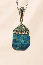 Lapis Doğal Taşı Zincirli El Yapımı Kolye Uç: 3 cm Zincir: 20 cm Kutulu thumbnail 6