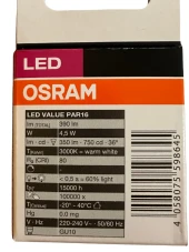 Osram 4.5W (50W) 3000K (Sarı Işık) GU10 Duylu Par16 Led Spot (2 Adet) thumbnail 3