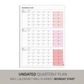 Tarihsiz Üç Aylık Duvar Takvimi, Pembe Renk, Üç Aylık Duvar Planlayıcısı, 90 Günlük Takvim, 90 Günlük Plan - 50x70cm - 2