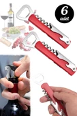 6'lı Çelik Tirbuşon Şarap Mantar Açacağı Şişe Açacağı Garson Tipi Meşrubat Gazoz Kapak Açacağı Seti thumbnail 1
