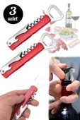 3'lü Çelik Tirbuşon Şarap Mantar Açacağı Şişe Açacağı Garson Tipi Meşrubat Gazoz Kapak Açacağı Seti thumbnail 1