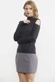 Omuzları Açık Triko Kazak - Antrasit thumbnail 3