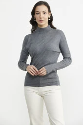 Omuz Detaylı Triko Kazak - Koyu Gri thumbnail 2