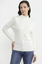 Omuz Detaylı Triko Kazak - Kemik thumbnail 2