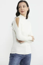 Omuz Detaylı Triko Kazak - Kemik thumbnail 4