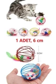 Kafesli Renkli Fareli Kedi Köpek Oyun Topu 6 cm thumbnail 4