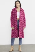 Desenli Uzun Triko Ceket - Fuşya - 6