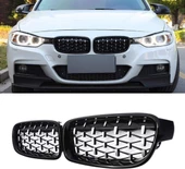 Bmw 3 Uyumlu Serisi F30 2012-2018 Böbrek Diamond Panjur Piano Black- thumbnail 4