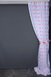 TERGAL KIRMIZI-BEYAZ KARELİ BEYAZ RENK TEK KANAT Hazır Dikilmiş Pileli Fon Perde 300*260 Cm thumbnail 10