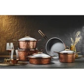Brioni Copper 7 Parça Tencere Seti - Bakır thumbnail 6