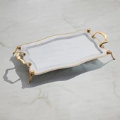 Nehir Zincir Ayaklı Altın Çay Tepsi - 47x31 Cm - 1