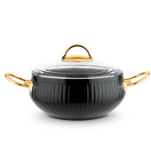 Lines TS-0002 Granit Kaplama Gold Kulp Güveç Seti - Cam Kapaklı Tencere Takımı - 7 Parça Siyah - 4