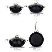 Lines TS-0002 Granit Kaplama Gold Kulp Güveç Seti - Cam Kapaklı Tencere Takımı - 7 Parça Siyah thumbnail 5