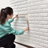 Renkli Duvarlar 70x54 cm Kendinden Yapışkanlı Esnek Köpük Duvar Kağıdı Paneli 3d Boyutlu Tuğla Desen thumbnail 1