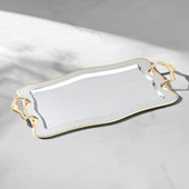 Nehir Zincir Altın Kahve Tepsisi - 36x26 Cm thumbnail 1