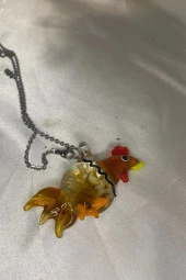 Feng Shui Ejderha Yılında Koruyucu Horoz Kolye Marone İtalyan Cam Özel Üretim Kahve - 3