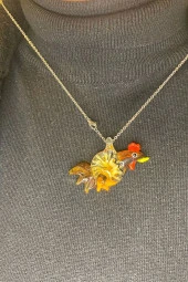 Feng Shui Ejderha Yılında Koruyucu Horoz Kolye Marone İtalyan Cam Özel Üretim Kahve - 4