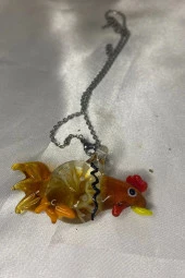 Feng Shui Ejderha Yılında Koruyucu Horoz Kolye Marone İtalyan Cam Özel Üretim Kahve - 5