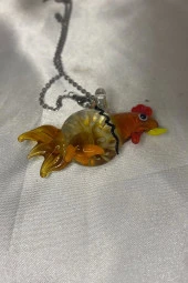 Feng Shui Ejderha Yılında Koruyucu Horoz Kolye Marone İtalyan Cam Özel Üretim Kahve - 7