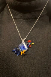 Feng Shui Ejderha Yılında Koruyucu Horoz Kolye Marone İtalyan Cam Özel Üretim Koyu Mavi - 2