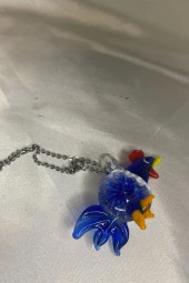 Feng Shui Ejderha Yılında Koruyucu Horoz Kolye Marone İtalyan Cam Özel Üretim Koyu Mavi - 6