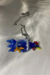 Feng Shui Ejderha Yılında Koruyucu Horoz Kolye Marone İtalyan Cam Özel Üretim Koyu Mavi - 7