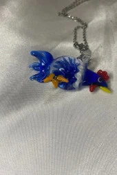 Feng Shui Ejderha Yılında Koruyucu Horoz Kolye Marone İtalyan Cam Özel Üretim Koyu Mavi - 9