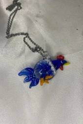 Feng Shui Ejderha Yılında Koruyucu Horoz Kolye Marone İtalyan Cam Özel Üretim Koyu Mavi - 1