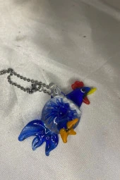 Feng Shui Ejderha Yılında Koruyucu Horoz Kolye Marone İtalyan Cam Özel Üretim Koyu Mavi - 3